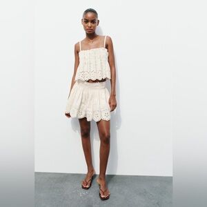 ZARA 🔥 2 PIECE SET 🔥 BLOGGERS’ FAVORITE EMBROIDERED STRAPPY TOP AND SHORTS